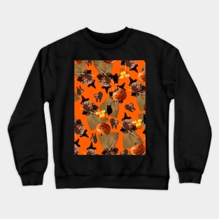 Doll Witch Black Cat and Pumpkins Tossed on Orange Repeat 5748 Crewneck Sweatshirt